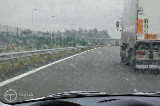 Pergunta IMT: Nesta situação de chuva estou a ultrapassar. Devo:
